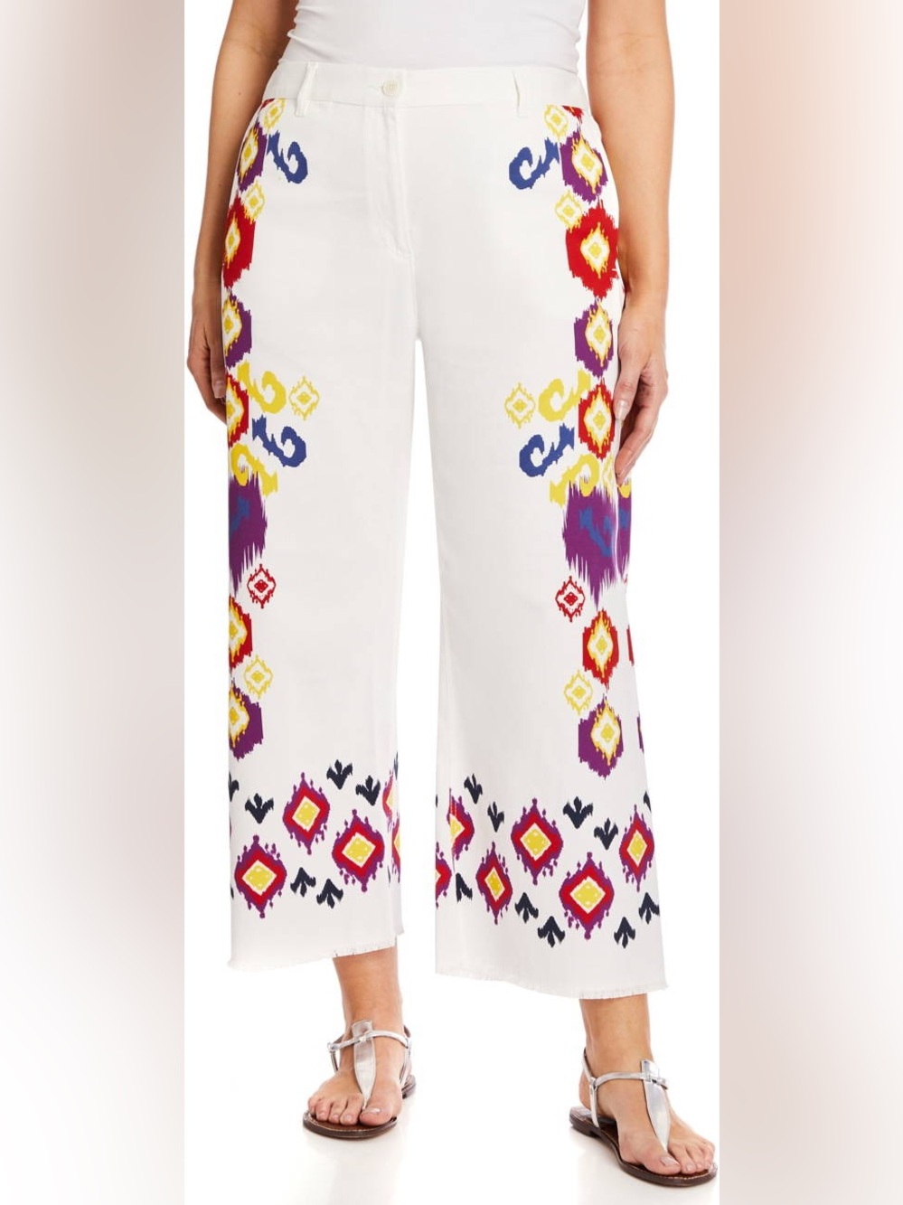 Marina Rinaldi Sport Cotton Printed Trouser Pants Size 14 White NWT